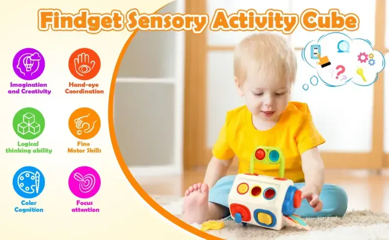 Vanmor Busy Cube Baby Toys for 18-24 Months 【Upgraded】10 in 1 Montessori Toys for Toddler Travel Sensory Toys Pop Fidget Toys Baby Toy for 1 2 3 Baby Boy Girl Birthday Gift- - 3