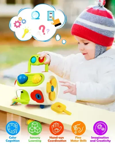 Vanmor Busy Cube Baby Toys for 18-24 Months 【Upgraded】10 in 1 Montessori Toys for Toddler Travel Sensory Toys Pop Fidget Toys Baby Toy for 1 2 3 Baby Boy Girl Birthday Gift- - 5