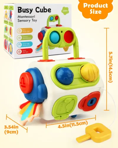 Vanmor Busy Cube Baby Toys for 18-24 Months 【Upgraded】10 in 1 Montessori Toys for Toddler Travel Sensory Toys Pop Fidget Toys Baby Toy for 1 2 3 Baby Boy Girl Birthday Gift- - 1