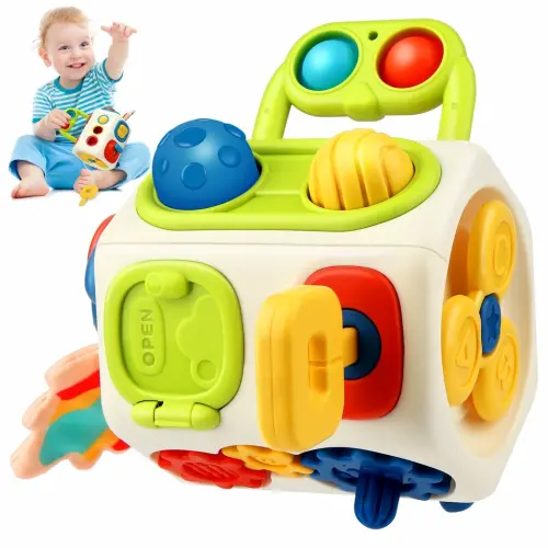 Vanmor Busy Cube Baby Toys for 18-24 Months 【Upgraded】10 in 1 Montessori Toys for Toddler Travel Sensory Toys Pop Fidget Toys Baby Toy for 1 2 3 Baby Boy Girl Birthday Gift- - 7