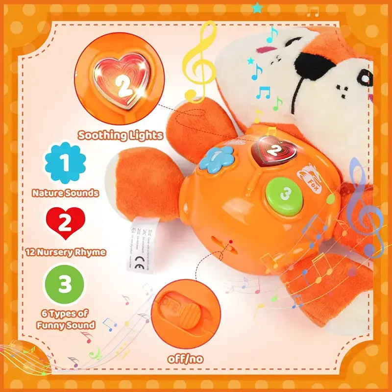 Vanmor Plush Fox Baby Toys 0 3 6 9 12 Months, Newborn Baby Musical Light Up Fox Stuffed Animal Baby Toys, for 0-3 3-6 6-12 Months Boys Girls for Infants Baby Gifts - 2