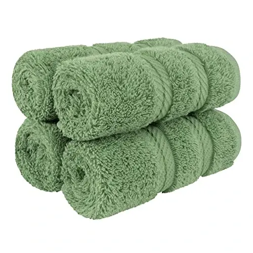 Vanna uchun American Soft Linen hashamatli yuvinish sochiqlari, 600 GSM 100% paxta 4 qismli Turk yuvinish sochiqlari to'plami, tana va yuz uchun 13x13 dyuymli yumshoq lattalar, Sage Green yuvinish sochiqlari 