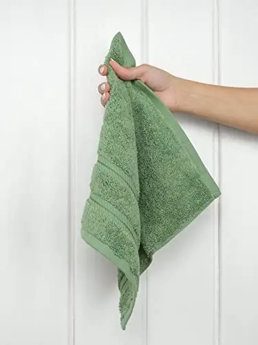 Vanna uchun American Soft Linen hashamatli yuvinish sochiqlari, 600 GSM 100% paxta 4 qismli Turk yuvinish sochiqlari to'plami, tana va yuz uchun 13x13 dyuymli yumshoq lattalar, Sage Green yuvinish sochiqlari - 2
