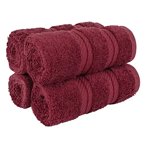 Vanna uchun American Soft Linen hashamatli yuvish sochiqlari, 600 GSM 100% Paxta 4 dona Turk yuvish sochiqlari to'plami, Tana va yuz uchun 13x13 dyuym yumshoq sochiqlar, Bordo sochiqlar 
