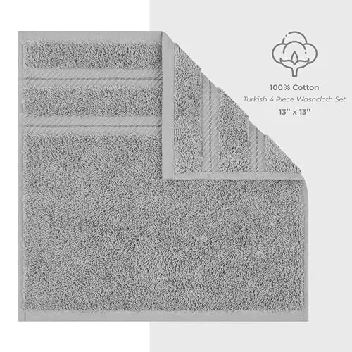 Vanna uchun American Soft Linen hashamatli yuz sochiqlari, 600 GSM 100% Paxta, 4 qismli Turk yuz sochiq to'plami, Tana va yuz uchun 13x13 dyuymli yumshoq sochiqlar, Och kulrang sochiqlar - 4