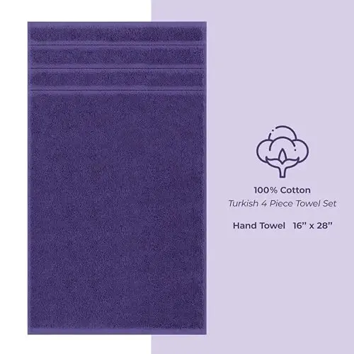 Vanna xonasi uchun American Soft Linen hashamatli qo'l sochiqlari, 600 GSM og'ir vazn 16x28 o'lcham 100% paxta turk 4 qismli qo'l va yuz sochiq to'plami, binafsharang qo'l sochiqlari - 4