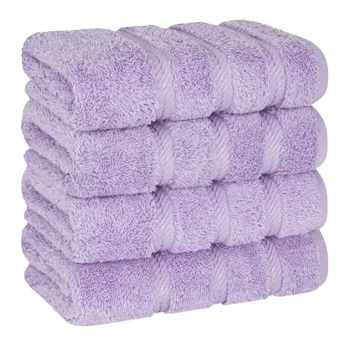 Vanna xonasi uchun American Soft Linen hashamatli qo'l sochiqlari, 600 GSM og'ir vaznli 16x28 o'lchamli 100% paxta Turk 4 qismli qo'l va yuz sochiq to'plami, Lilak qo'l sochiqlari - 1