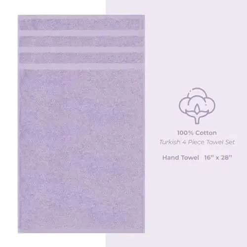 Vanna xonasi uchun American Soft Linen hashamatli qo'l sochiqlari, 600 GSM og'ir vaznli 16x28 o'lchamli 100% paxta Turk 4 qismli qo'l va yuz sochiq to'plami, Lilak qo'l sochiqlari - 4