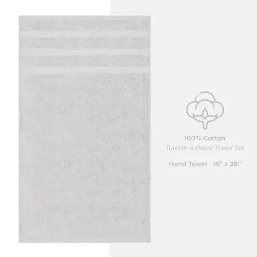 Vanna xonasi uchun American Soft Linen hashamatli qo'l sochiqlari, 600 GSM og'ir vaznli 16x28 o'lchamli 100% paxta Turk 4 qismli qo'l yuz sochiq to'plami, kumush rangli qo'l sochiqlari - 4
