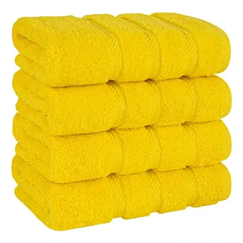 Vanna xonasi uchun American Soft Linen hashamatli qo'l sochiqlari, 600 GSM og'ir vaznli 16x28 o'lchamli 100% paxtali Turk 4 dona qo'l va yuz sochiq to'plami, sariq qo'l sochiqlari 