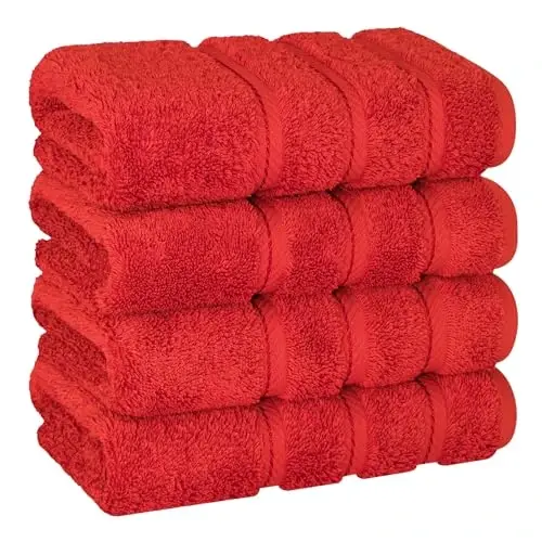 Vanna xonasi uchun American Soft Linen hashamatli qo'l sochiqlari, 600 GSM og'ir vaznli 16x28 o'lchamli 100% paxtali Turk 4 qismli qo'l va yuz sochiq to'plami, Qizil qo'l sochiqlari 