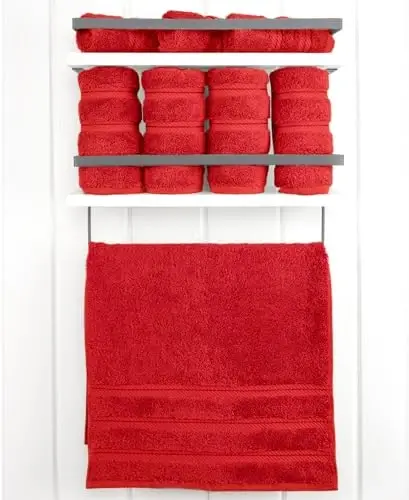 Vanna xonasi uchun American Soft Linen hashamatli qo'l sochiqlari, 600 GSM og'ir vaznli 16x28 o'lchamli 100% paxtali Turk 4 qismli qo'l va yuz sochiq to'plami, Qizil qo'l sochiqlari - 2