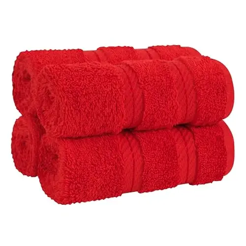 Vanna xonasi uchun American Soft Linen hashamatli sochiqlari, 600 GSM 100% paxta 4 qismli turk sochiq to'plami, tana va yuz uchun 13x13 dyuymli yumshoq sochiqlar, qizil sochiqlar 