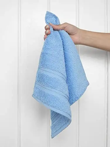 Vanna xonasi uchun American Soft Linen hashamatli sochiqlari, 600 GSM 100% Paxta 4 qismli Turk sochiqlar to'plami, Tana va yuz uchun 13x13 dyuymli yumshoq sochiqlar, Ochiq ko'k sochiqlar - 2