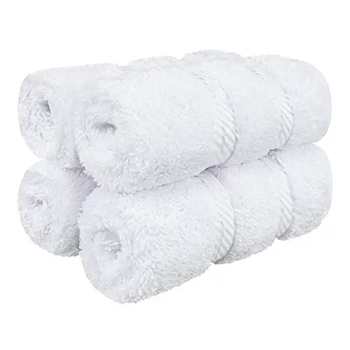 Vanna xonasi uchun American Soft Linen hashamatli yuvinish salfetkalari, 600 GSM 100% Paxta 4 qismli Turk yuvinish matolari to'plami, Tana va yuz uchun 13x13 dyuymli yumshoq lattalar, Oq yuvinish salfetkalari - 1