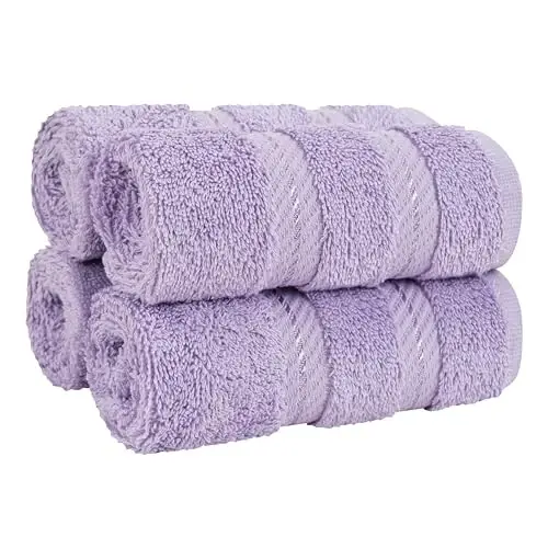 Vanna xonasi uchun American Soft Linen hashamatli yuvish sochiqlari, 600 GSM 100% paxta 4 qismli turkcha yuvish sochiqlar to'plami, tana va yuz uchun 13x13 dyuymli yumshoq sochiqlar, Lilak sochiqlari 