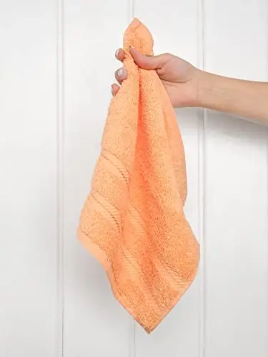 Vanna xonasi uchun American Soft Linen hashamatli yuz artqichlari, 600 GSM 100% paxta, 4 qismli turkcha to'plam, tana va yuz uchun 13x13 dyuymli yumshoq artqichlar, shaftoli rang - 2