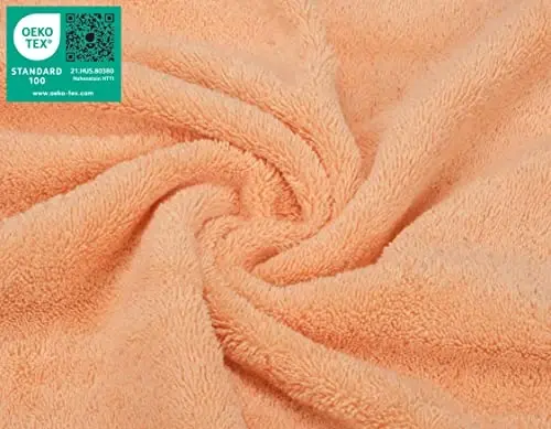 Vanna xonasi uchun American Soft Linen hashamatli yuz artqichlari, 600 GSM 100% paxta, 4 qismli turkcha to'plam, tana va yuz uchun 13x13 dyuymli yumshoq artqichlar, shaftoli rang - 3