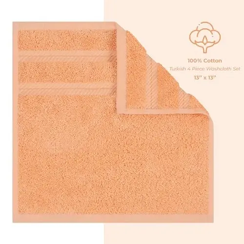 Vanna xonasi uchun American Soft Linen hashamatli yuz artqichlari, 600 GSM 100% paxta, 4 qismli turkcha to'plam, tana va yuz uchun 13x13 dyuymli yumshoq artqichlar, shaftoli rang - 4