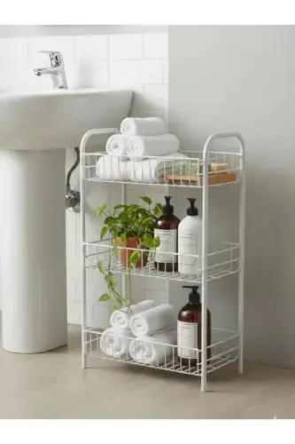 Ванная Металлическая Полка Органайзер для Ванной Комнаты Многоцелевая Металлическая Полка-Белая - 3