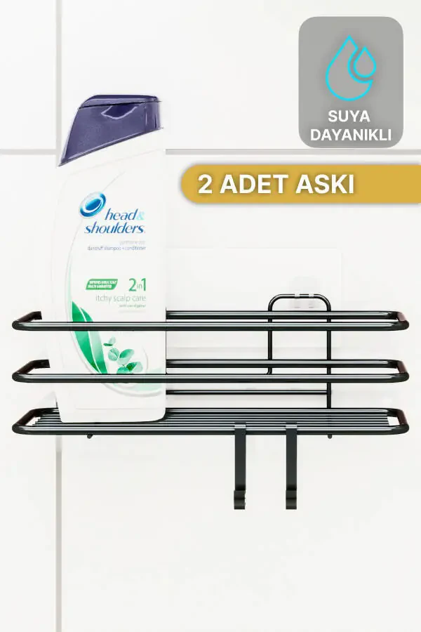 Ваннахона тартибловчи шампунлик, совунлик 1 дона Люкс металл ёпиштиргичли 2 илмоқли душ рафи органайзери - 3