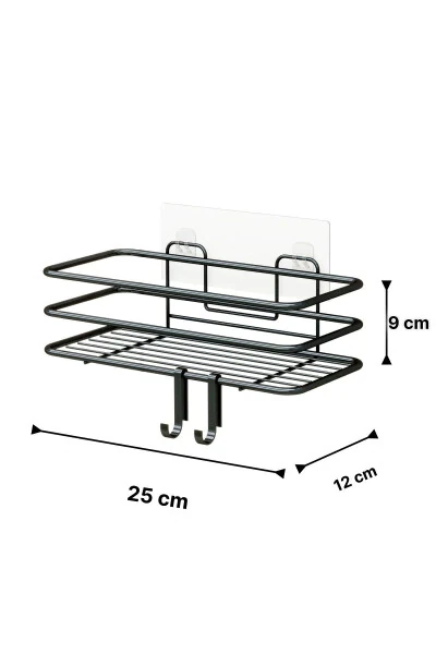 Ваннахона тартибловчи шампунлик, совунлик 1 дона Люкс металл ёпиштиргичли 2 илмоқли душ рафи органайзери - 7
