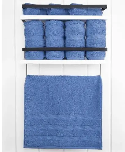 Vannaxona uchun American Soft Linen hashamatli qo'l sochiqlari, 600 GSM og'ir vazn 16x28 o'lcham 100% paxta turkcha 4 qismli qo'l va yuz sochiq to'plami, elektr ko'k qo'l sochiqlari - 2