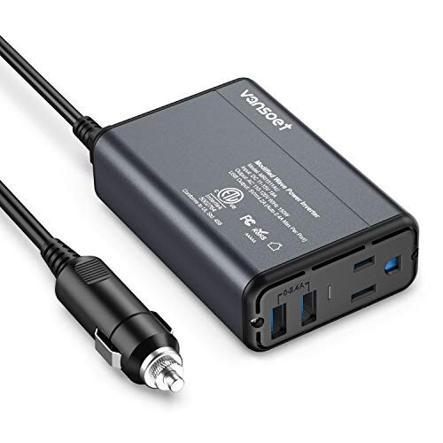 Vansoet 150W Güç İnvertörü DC 12V'den 110V AC Araç İnvertörü 4.2A Çift USB Araç Adaptörüyle (Kırmızı) (Siyah) - 1