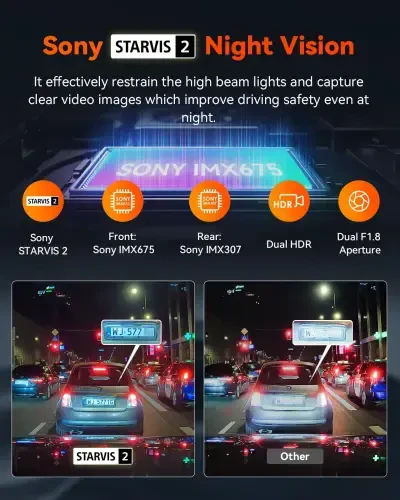 Vantrue 2.7K Old va Orqa 5G WiFi Dual Dash Cam, STARVIS 2 HDR Tungi Ko'rish, 1440P 60FPS Yashirin Dash Kamera, GPS, Ovozli Boshqaruv, 24/7 Avtoturargoh Rejimi, 512GB gacha qo'llab-quvvatlaydi (S1 PRO) - 3