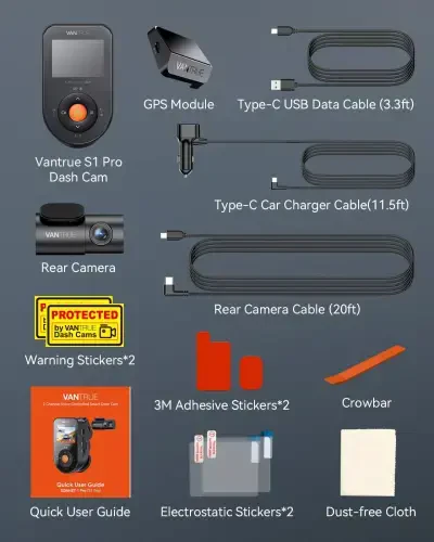 Vantrue 2.7K Old va Orqa 5G WiFi Dual Dash Cam, STARVIS 2 HDR Tungi Ko'rish, 1440P 60FPS Yashirin Dash Kamera, GPS, Ovozli Boshqaruv, 24/7 Avtoturargoh Rejimi, 512GB gacha qo'llab-quvvatlaydi (S1 PRO) - 9