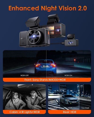 Vantrue 3 Channel 2.7K WiFi Dash Cam Front and Rear Inside, GPS Dash Camera 1944P+1080P+1080P with STARVIS IR Night Vision, Voice Control, 24 Hours Parking Mode, Support 512GB Max(Element 3) - 3