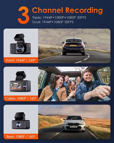 Vantrue E3 3 Channel 2.7K WiFi Dash Cam Front and Rear Inside, GPS Dash Camera 1944P+1080P+1080P with STARVIS IR Night Vision, Support 512GB Max - VANTRUE (1)