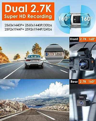 Vantrue E2 Dash Cam Front and Rear with Voice Control, 2.7K + 2.7K Dual Dash Camera for Cars, WiFi, GPS, STARVIS Night Vision, Buffered Parking Mode, G-Sensor, 2.45