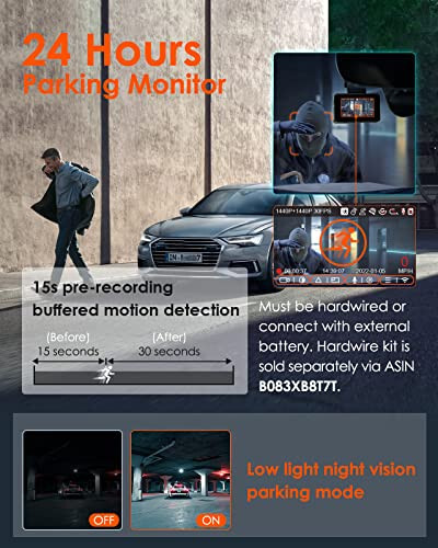 Vantrue E2 Dash Cam Front and Rear with Voice Control, 2.7K + 2.7K Dual Dash Camera for Cars, WiFi, GPS, STARVIS Night Vision, Buffered Parking Mode, G-Sensor, 2.45