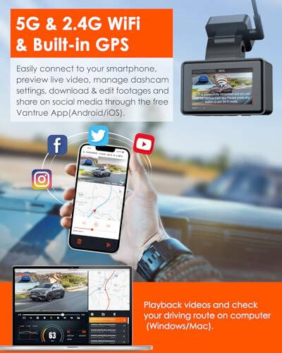 Vantrue E2 Dash Cam Front and Rear with Voice Control, 2.7K + 2.7K Dual Dash Camera for Cars, WiFi, GPS, STARVIS Night Vision, Buffered Parking Mode, G-Sensor, 2.45