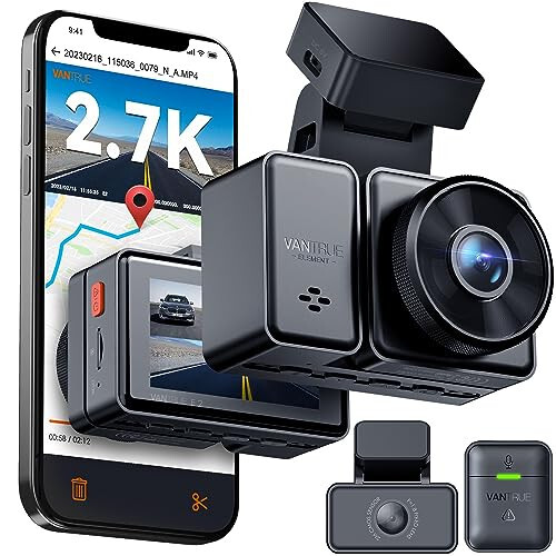 Vantrue E2 Ön ve Arka Görüntülü Dash Cam, Sesli Kontrol, 2.7K + 2.7K Çift Dash Kamera, WiFi, GPS, STARVIS Gece Görüşü, Tamponlu Park Modu, G-Sensörü, 2.45