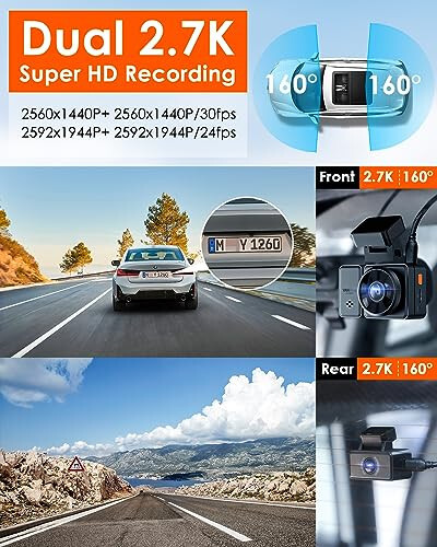 Vantrue E2 Ön ve Arka Görüntülü Dash Cam, Sesli Kontrol, 2.7K + 2.7K Çift Dash Kamera, WiFi, GPS, STARVIS Gece Görüşü, Tamponlu Park Modu, G-Sensörü, 2.45