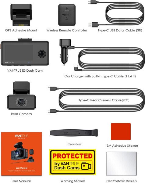 Vantrue E3 2.5K 3 Channel WiFi Dash Cam 1944P+1080P+1080P Front and Rear Inside 3 Way GPS Dash Camera for Car Voice Control IR Night Vision 24 Hrs Parking Mode Motion Detection - VANTRUE (1)
