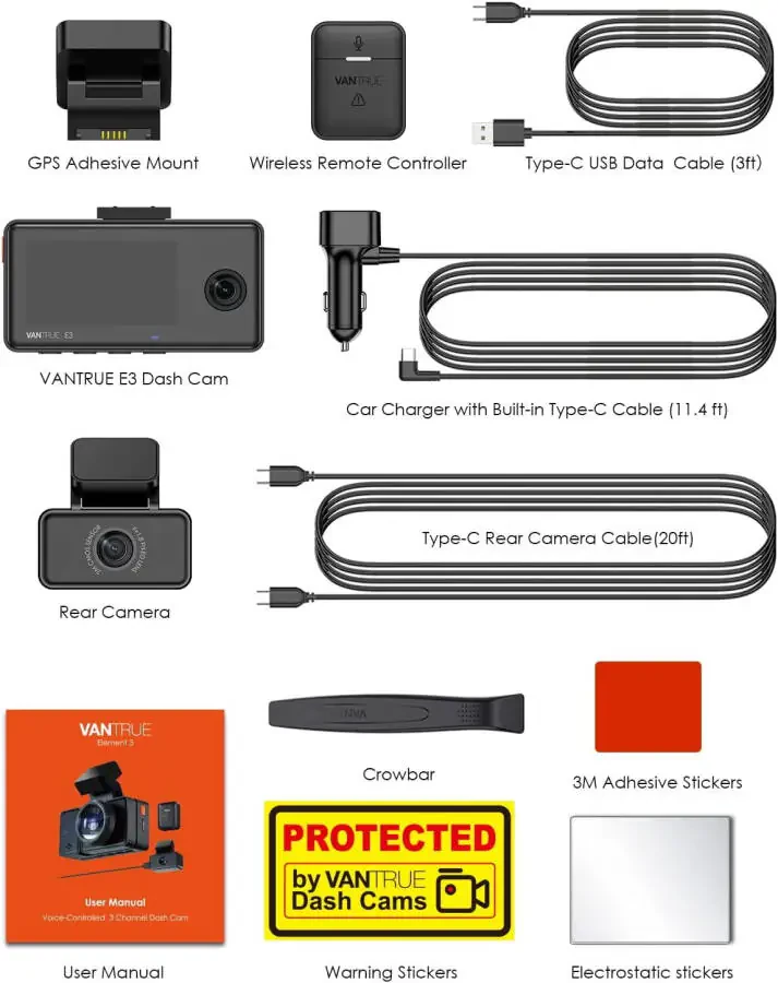 Vantrue E3 2.5K 3 Kanalli WiFi Avtomobil Kamerasi 1944P+1080P+1080P Old va Orqa Ichki 3 Yo'nalishli GPS Avtomobil Kamerasi Ovozli Boshqaruv IR Tungi Ko'rish 24 Soat To'xtash Rejimi Harakatni Aniqlash - 2