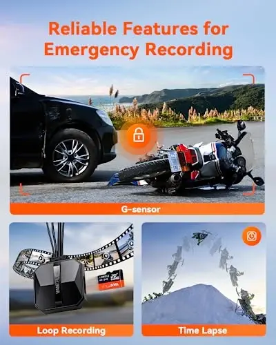 Vantrue F1 Motorcycle 4K Front and Rear Dash Cam, 4K + 1080P Motorcycle Camera, GPS, Full Body Waterproof, Wi-Fi, 160°Wide Angle, Starvis Night Vision, G-Sensor, Parking Mode, Support 512GB Max - 5