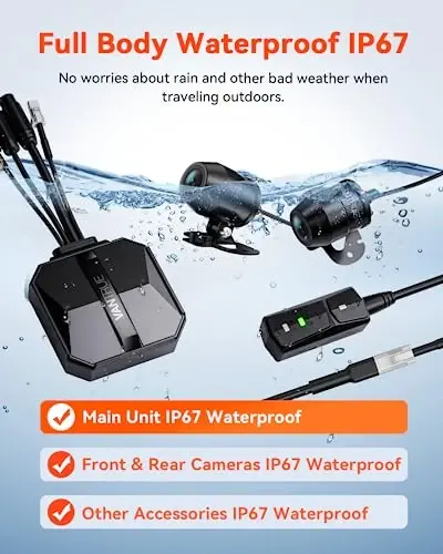 Vantrue F1 Motorcycle 4K Dash Cam Front and Rear, 4K + 1080P Motorcycle Camera, Full Body IP67 Waterproof, GPS Wi-Fi, 160° Wide Angle, Wired Remote, Night Vision, G-Sensor, Parking Mode, Support 512GB - 1
