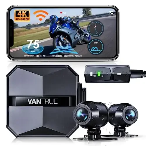 Vantrue F1 Mototsikl 4K Oldingi va Orqa Dash Cam, 4K + 1080P Mototsikl Kamerasi, GPS, To'liq Tana Su o'tkazmaydigan, Wi-Fi, 160° Keng Burchak, Starvis Kechasi Ko'rish, G-Sensor, To'xtash Rejimi, Maksimal 512GB Qo'llab-quvvatlash - 3