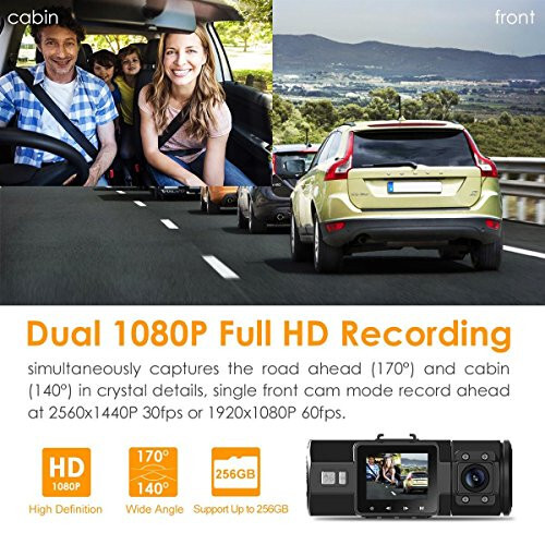 Vantrue N2 Pro Uber Çift Kanal Dash Cam Kızılötesi Gece Görüşü, Çift Kanal 1080P Ön ve İç, 2.5K Tek Ön Araç Kazası Dash Kamerası, 24 Saat Hareket Sensörü Park Modu, Maksimum 256 GB Desteği - 2