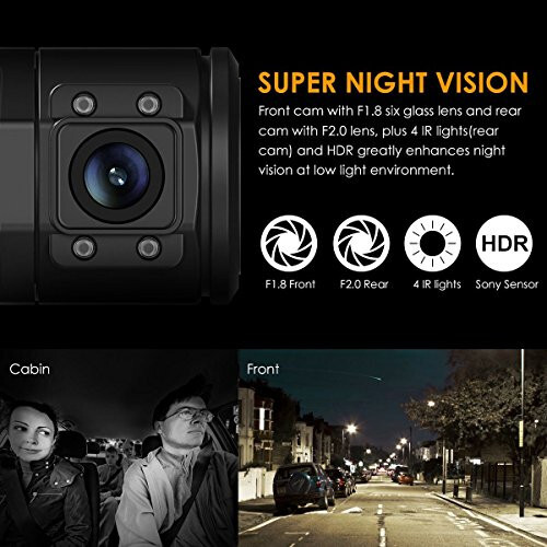 Vantrue N2 Pro Uber Çift Kanal Dash Cam Kızılötesi Gece Görüşü, Çift Kanal 1080P Ön ve İç, 2.5K Tek Ön Araç Kazası Dash Kamerası, 24 Saat Hareket Sensörü Park Modu, Maksimum 256 GB Desteği - 3