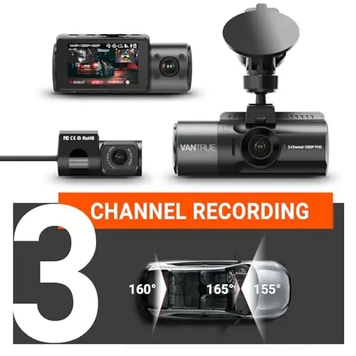 Vantrue N4 3 Channel Dash Cam, 4K+1080P Front and Rear, 1440P+1440P Front and Inside, 1440P+1440P+1080P Three Way Triple Car Camera, IR Night Vision, 24 Hours Parking Mode, Support 256GB Max - 5