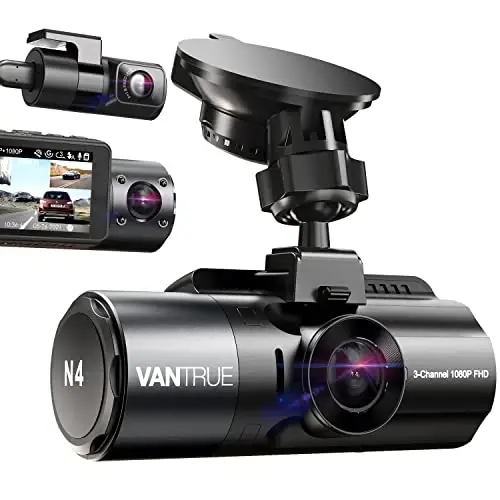 Vantrue N4 3 Kanal Dash Cam, 4K+1080P Oldin va Orqa, 1440P+1440P Oldin va Ichki, 1440P+1440P+1080P Uch Yo'lli Uchlik Avtomobil Kamerasi, IR Kechasi Ko'rish, 24 Soat Turadigan Joy Rejimi, Maksimal 256GB Qo'llab-quvvatlash - VANTRUE