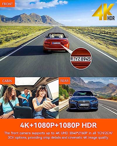 Vantrue N4 Pro 3 Channel 4K WiFi Dash Cam, STARVIS 2 IMX678 Night Vision, 4K+1080P+1080P Front Inside and Rear Triple Car Camera, Voice Control, GPS, 4K HDR, 24 Hours Parking Mode, Support 512GB Max - 3