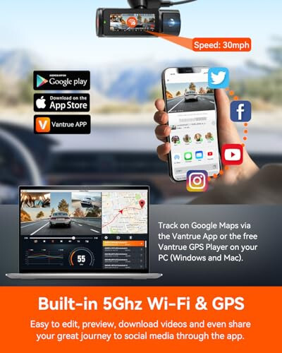 Vantrue N4 Pro 3 Kanal 4K WiFi Dash Cam, STARVIS 2 IMX678 Gece Görüşü, 4K+1080P+1080P Ön İç ve Arka Üçlü Araç Kamerası, Sesli Kontrol, GPS, 4K HDR, 24 Saat Park Modu, Maksimum 512GB Destek - 3