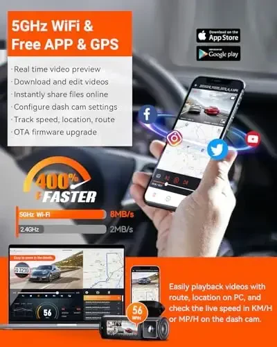 Vantrue N5 4 Kanal WiFi 360° Barcha Tomonlar Dash Cam, STARVIS 2 IR Kechasi Ko'rish, 2.7K+1080P*3 Oldingi Orqa Ichki Dashcam, Ovozli Boshqarish, GPS, 24 Soat Buferli To'xtash Rejimi Dash Kamera, 512GB gacha Qo'llab-quvvatlash - 6