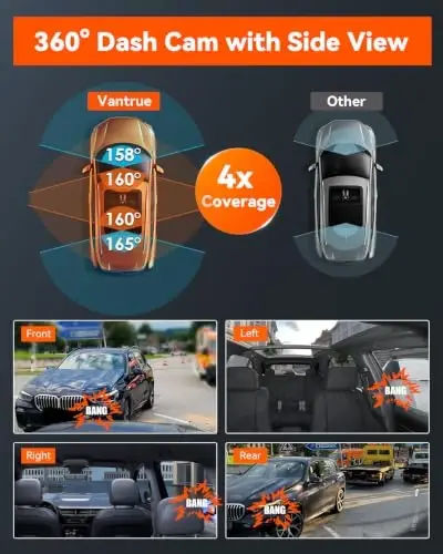 Vantrue N5 4 Kanal WiFi 360° Barcha Tomonlar Dash Cam, STARVIS 2 IR Kechasi Ko'rish, 2.7K+1080P*3 Oldingi Orqa Ichki Dashcam, Ovozli Boshqarish, GPS, 24 Soat Buferli To'xtash Rejimi Dash Kamera, 512GB gacha Qo'llab-quvvatlash - 3